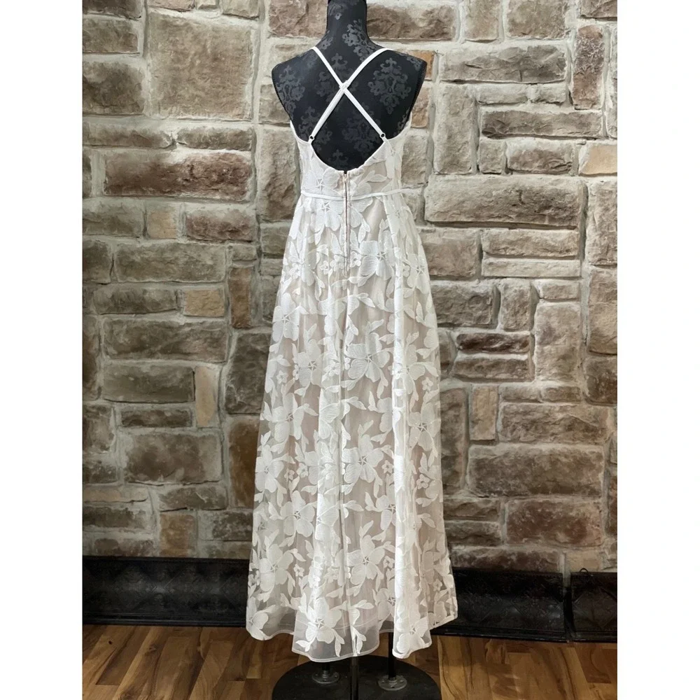 BCX Maxi Dress Floral Embroidery Sequin Formal Coquette Juniors 11 White